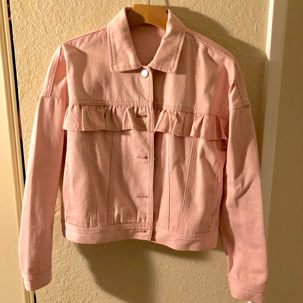 Ruffle Front Denim Jacket